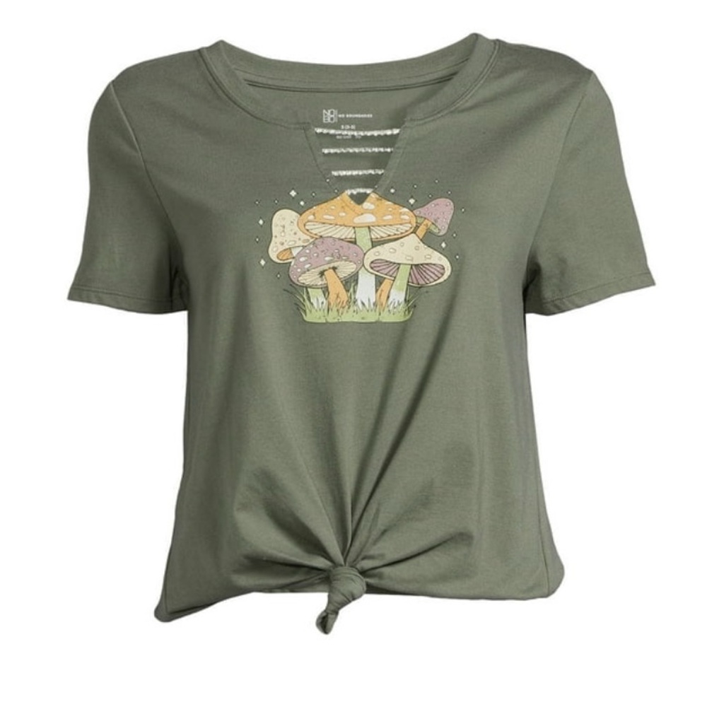 No Boundaries Olive Tee with Mushroom Print